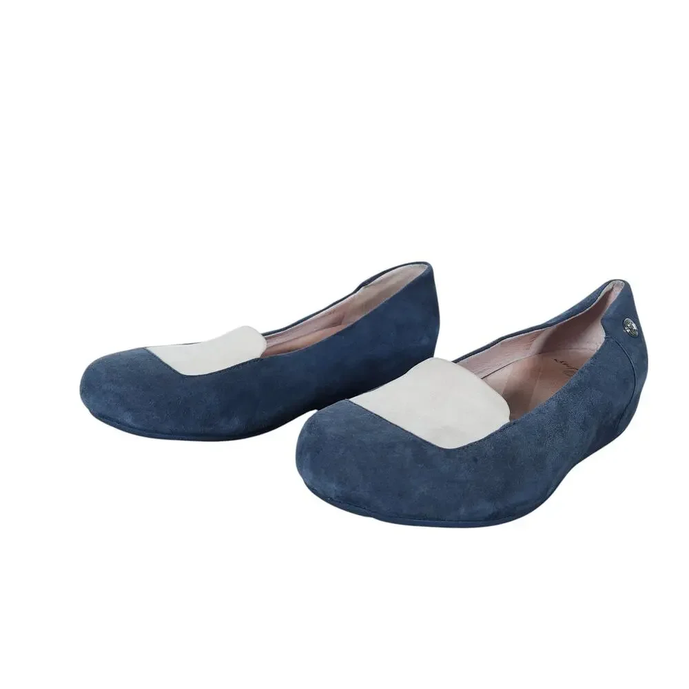 Stephen Jones Millinery Flats EU 37 Blue Suede Cream Ballerina Slip On Shoes